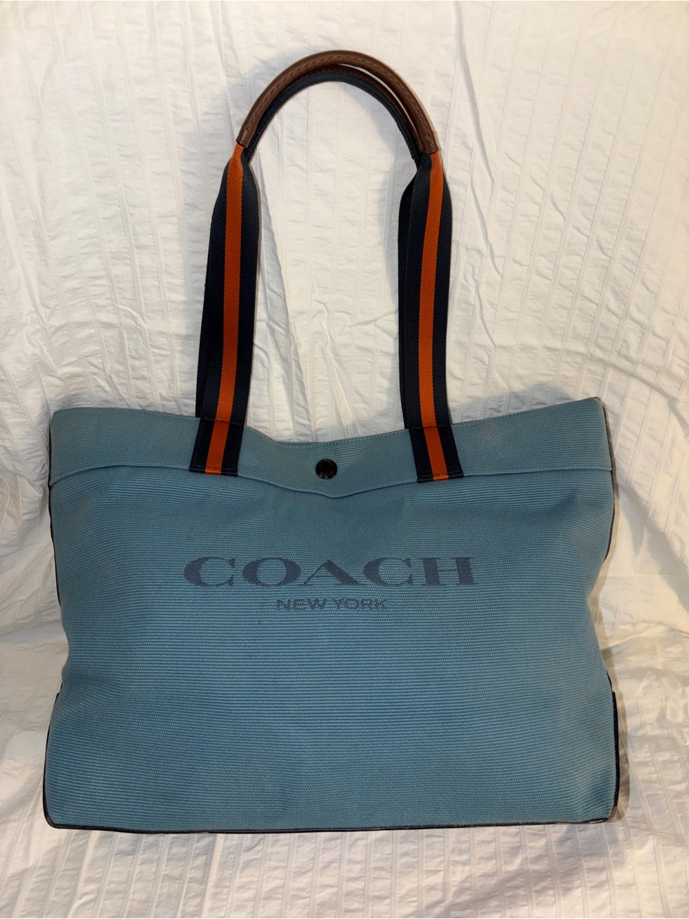 Light Blue Canvas 38” Tote with Contrast Straps and original bag tag